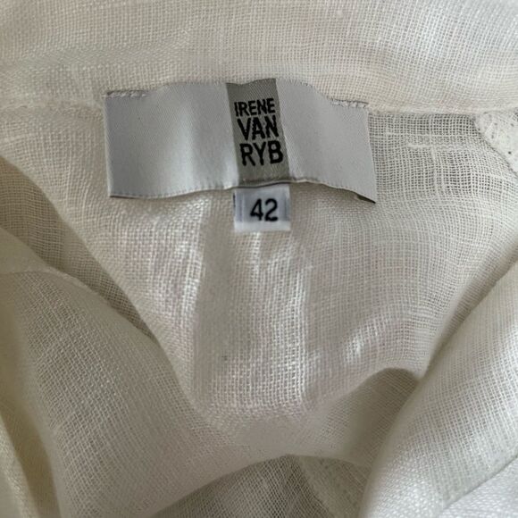 Irene Van Ryb white 100% linen drawstring waist tunic, long sleeves, size 42. - Picture 6 of 7